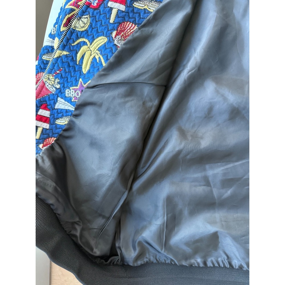 ZARA Men's Size XL Jacquard Graphic Bomber Jacket Blue Multi EUC Retro Rare $129 - Picture 3 of 9